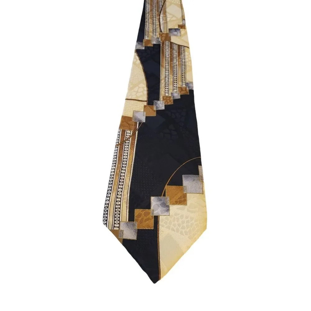 NWT PELUSO IF ITALY Luxury Mens Silk Tie Black‎ White Art wear Made In Canada